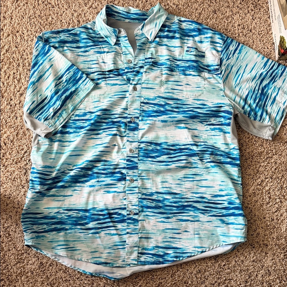 Reel Legends Men's Blue & Aqua Striped Wave Button-Down Shirt